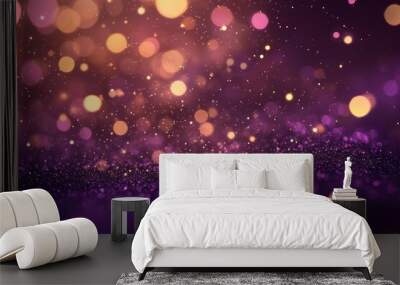 Abstract luxury Christmas background, purple and gold, bokeh effect and sparkles, in the middle there is space for text  with generative ai Wall mural