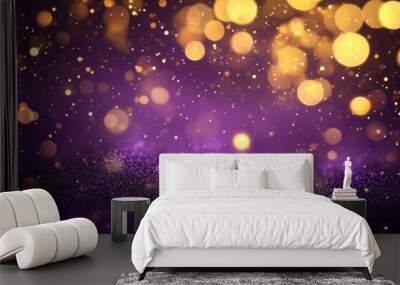 Abstract luxury Christmas background, purple and gold, bokeh effect and sparkles, in the middle there is space for text  with generative ai Wall mural