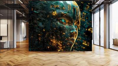 Artificial intelligence AI, circuit board in shape electronic, technology smart robot AI, artificial intelligence by enter command prompt for generates with generative ai Wall mural