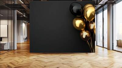 Black friday dark background with golden balloons, copy-space with generative ai Wall mural