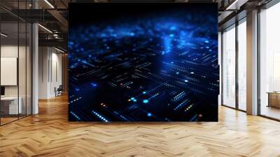 Blue tech finance background abstract pixel element network. Abstract business tech science background  with generative ai Wall mural