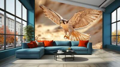 Falcon raptor flitting in desert nature wild life animal instinct closeup of falcon bird with generative ai Wall mural