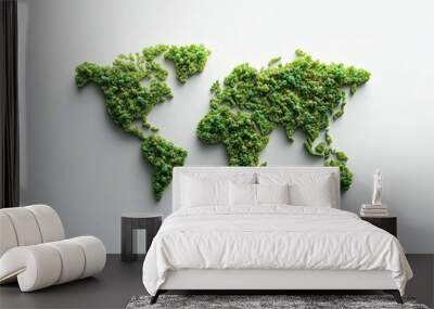 Green World Map- 3D tree or forest shape of world map isolated on white background. World Map Green Planet Earth Day or Environment day Concept. with generative ai Wall mural