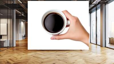 Hand hold cup of black coffee isolated on white background with generative ai Wall mural