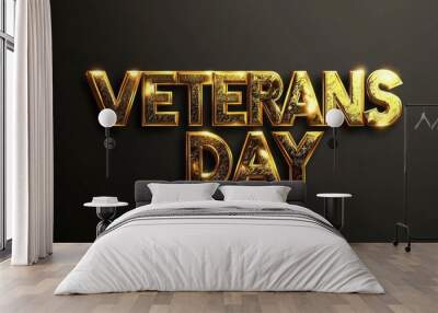 Happy veterans. Vector illustration of the holiday in the form of golden metallic text 