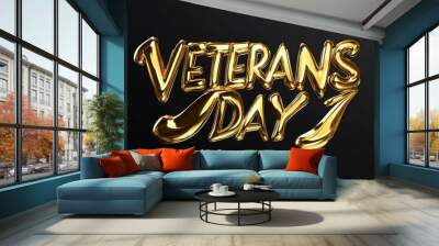 Happy veterans. Vector illustration of the holiday in the form of golden metallic text 