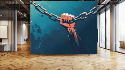 Human rights day illustration with raised hand breaks the chain with generative ai Wall mural