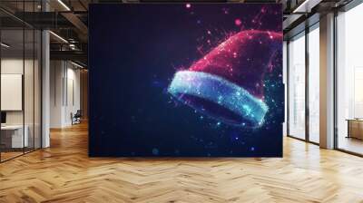 Shiny abstract santa's hat on dark background, clean line and shape with generative ai Wall mural