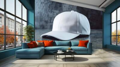 snabback hat white blank, grey background, on table with generative ai Wall mural