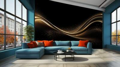 Sparkling luxury gold waves background on black background. Premium design for wallpaper, banner, poster with generative ai Wall mural