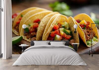 Tasty appetizing tacos with vegetables wth generatve ai Wall mural