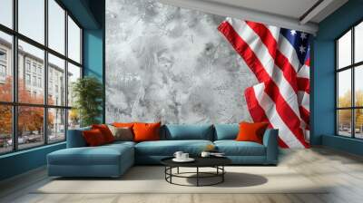 U.S. flag with copy space on light gray concrete texture with generative ai Wall mural