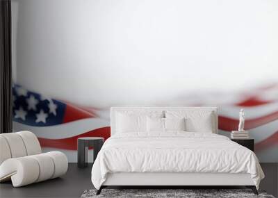 wavy US flag blurred in foreground with ultra realistic white background, on veterans day concept close up,3d render with generative ai Wall mural