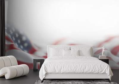 wavy US flag blurred in foreground with ultra realistic white background, on veterans day concept close up,3d render with generative ai Wall mural