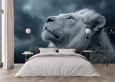 white lion, wildlife shot, style of detailed atmospheric portraits,, fantasy style, with generative ai Wall mural