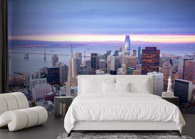 Colorful aerial panorama of San Francisco, California at sunrise Wall mural