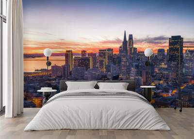 Panorama of the San Francisco skyline with brilliant sunrise Wall mural