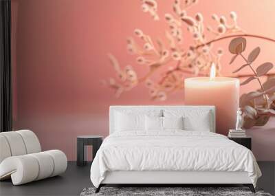 aromatical candle. soft pink background Wall mural