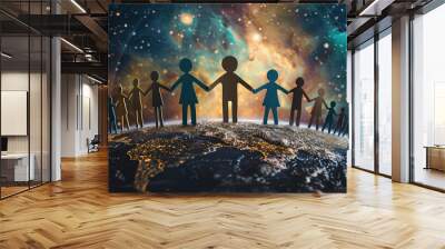 human paper standing around the earth Wall mural