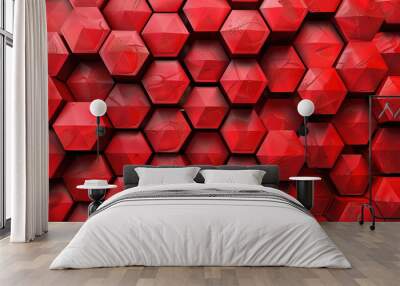 red hexagons background. abstract background with hexagons.  Wall mural