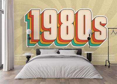 Vintage 1980s 3d sticker style editable text effect Wall mural