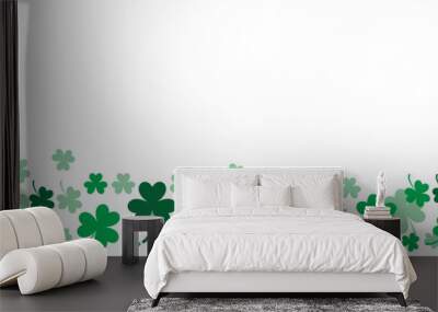 
Seamless border of shamrock clover green leaves on transparent background vector decorative element template Wall mural