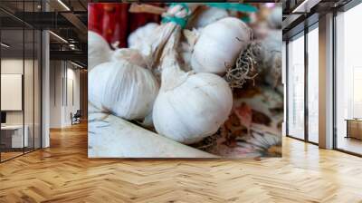 Garlic on the market stall Wall mural