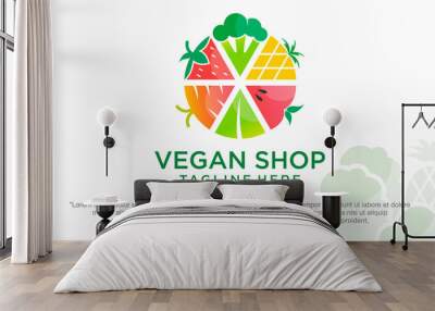 Fresh vegetable and fruit shop logo design Wall mural