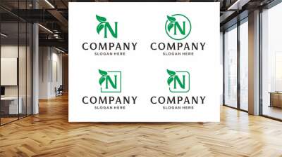 letter n with leaf logo design Wall mural