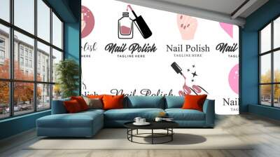 Nail art studio or nail polish icon set logo design template Wall mural