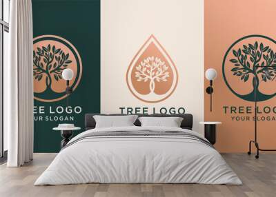 set of logo tree and Drops or water combined with tree. logo design Premium Vector Wall mural