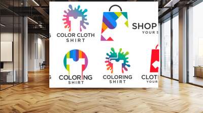 T-shirt printing icon set logo design vector template with combination paint and bag logo Wall mural