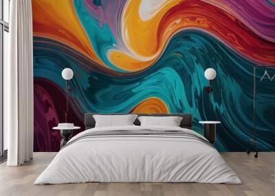 Vibrant colors flow in abstract wave pattern Wall mural