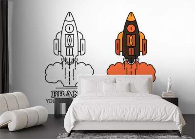 illustration of two rockets in flight icon logo Wall mural