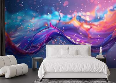 Abstract Swirling Liquid with Glowing Particles Wall mural