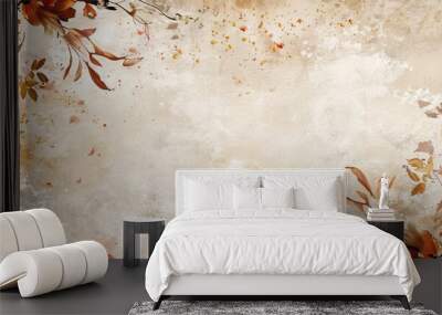 Abstract Watercolor with Fall Leaves and Grunge Background Wall mural