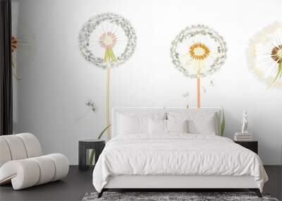 Collection of dandelion flowers, flat illustration, cutout, png isolated transparent background Wall mural