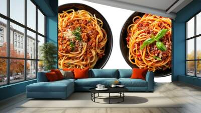 Collection of pasta spaghetti bolognese on black plate cutout png isolated on white or transparent background
 Wall mural