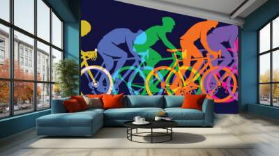 Colorful editable vector  of  cyclists group in a race poster background design for your championship community event	 Wall mural