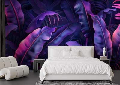 Neon Purple Tropical Jungle Leaves Under Blacklight Wall mural