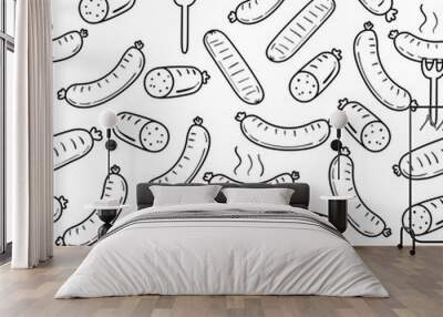 Sausage doodle seamless pattern with a black and white color suitable for background Wall mural