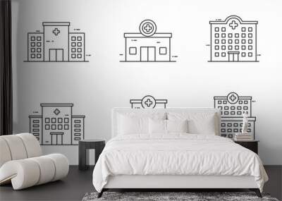 Set of hospital building icons in outline style. Hospital concept vector illustration in linear style isolated on white background  Wall mural