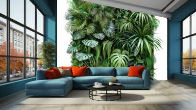 Square green garden wall from tropical plants cutout png isolated on white or transparent background Wall mural