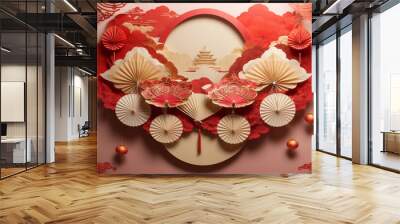 Traditional red lanterns and lamps are illustrated in this vector art set, encapsulating iconic images used in lunar new year decor. Wall mural