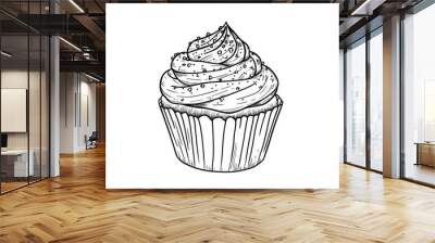 Simple Cupcake Line Art Wall mural