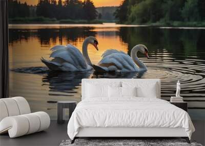  A calm lake at sunset. Wall mural