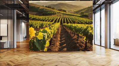  A vineyard with rows of grape vines, a beautiful landscape. Wall mural