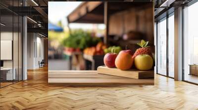  fruits product photo background with a empty wooden table Wall mural