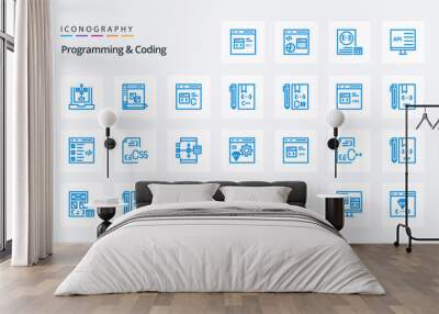 25 Programming And Coding Blue icon pack Wall mural