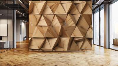 3d illustration. Wooden triangles on a background of wood. Abstract low poly background. Polygonal shapes background, low poly triangles, geometric shape with wood texture render vector, illustration
 Wall mural